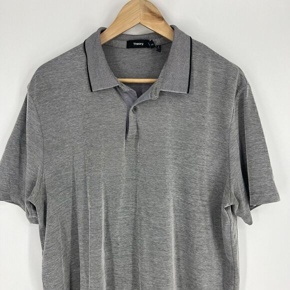 Theory Shirt Size XL Mens Gray Standard Polo Current Pique Knit Short Sleeve - Picture 2 of 7